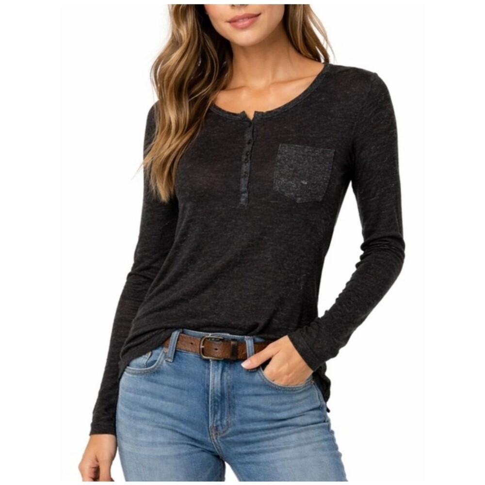 Rails Ethan Long Sleeve Henley Top Black NWT